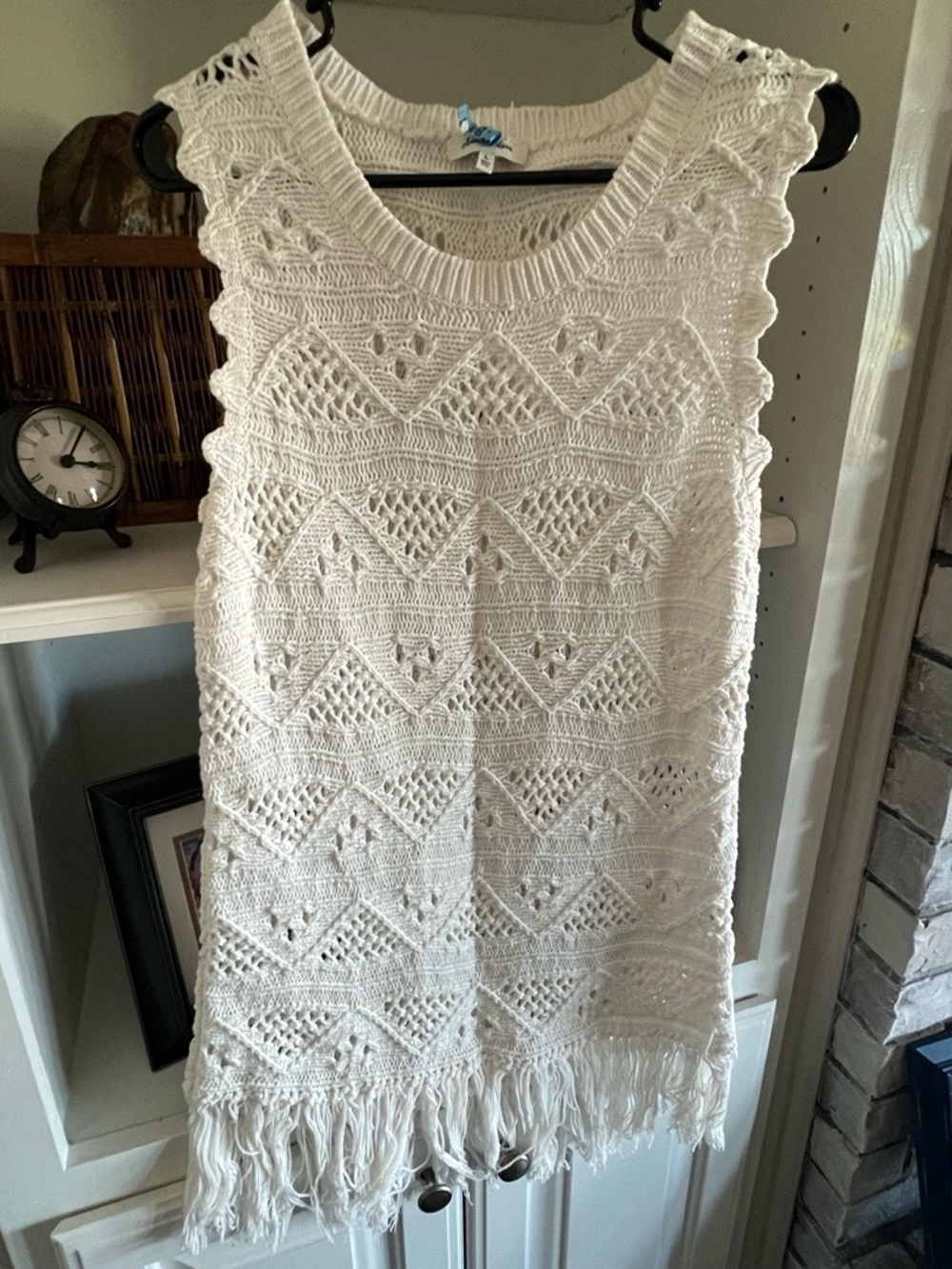 Crochet Fringe Sleeveless Boho Dress Tunic Top L